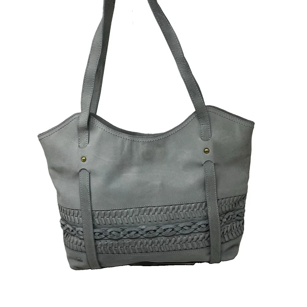 Born® Bethany Leather Tote/Shoulder Blue Braid Detail Zip Closure Medium Size